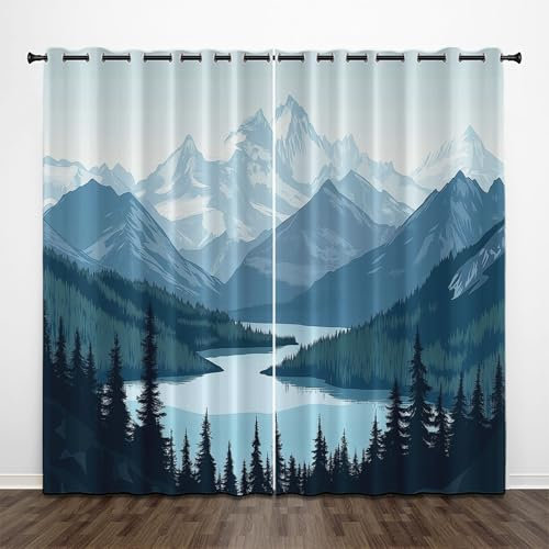 Tende Oscuranti per Interni, 160L x 260A cm Montagne Animati 3D Tende Oscuranti Termica, Montagne Innevate Canyon Isolante Drappeggi Con Anelli per Decorazione Di Finestre Interne