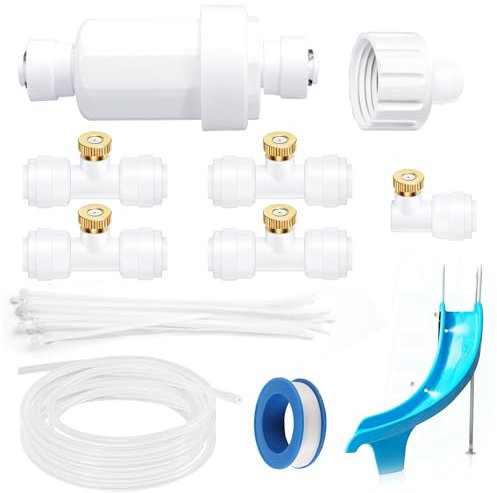 Calvana 2025 Upgraded Leak-Free Pool Slide Spray Kit, Includes 32.8ft Water Slide Tube with 5 Nozzles, Water Filter, Zip Ties, PTFE Tape, for Straight & Curved Swimming Pools