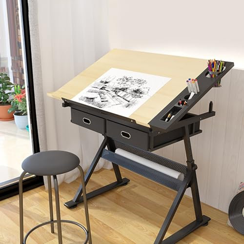 BOSHYUM Art Craft W Station Hobby-Zeichentisch, Verstellbarer Kipptisch für technisches Zeichnen, Malen, Lesen, Schreiben, höhenverstellbar 0°-80°