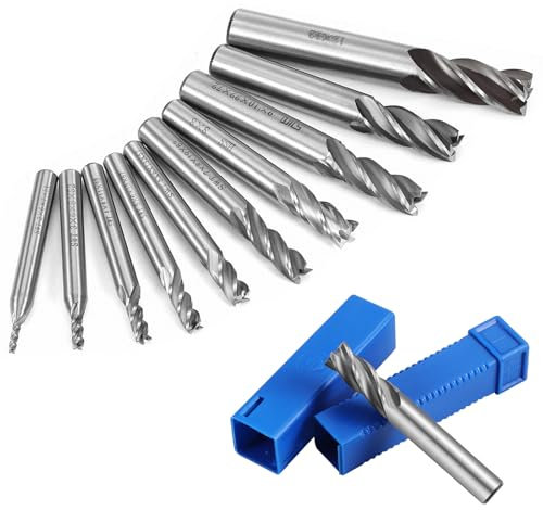 Knpwer 10 Pcs Fraise HSS à 4 Dents,Fraise en Bout,Ensemble de forets à tige droite HSS CNC 2/3/4/5/6/7/8/9/10/12 mm,Fraises en Bout en Carbure de Acier Tungstène pour Aluminium,Travail de Précision