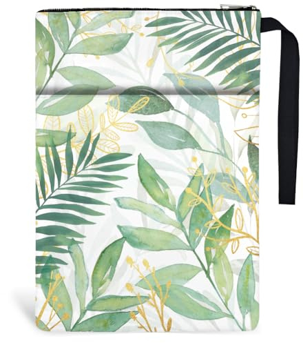 Hobbspring 1 Stück Taschenbuch Buchumschläge 34x24cm Baumblätter Buchtaschen Buchhülle Mit Reißverschluss Und Vordertasche Botanisches Geschenk Für Schüler Lehrer Und Leseliebhaber