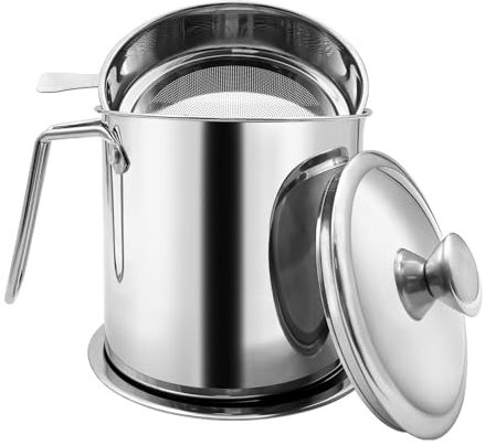 Bacon Grease Container with Strainer, 1.3L Stainless Steel Oil Container for Storing Frying Oil and Cooking Grease