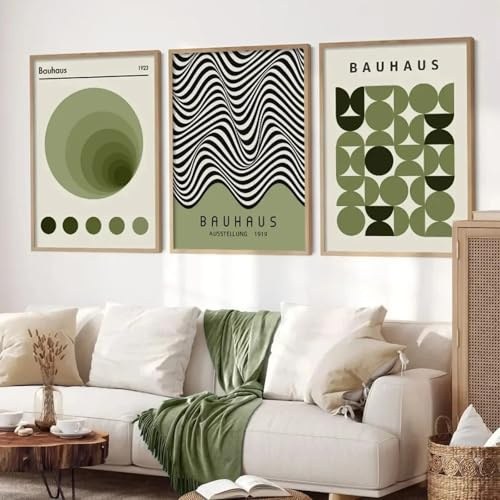 LMYCHENG Minimalistisches Wandkunst-Leinwandplakat, Bauhaus, grün, abstrakt, HD-Leinwanddruck, Gemälde, Schlafzimmer, Wohnzimmer, Dekoration, Wandbild, 60 x 80 x 3 cm, rahmenlos