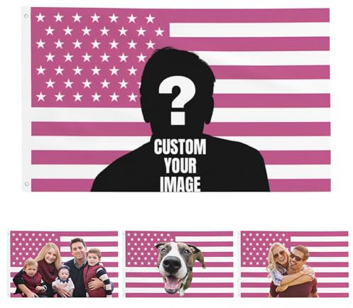fdemon Drapeau américain Rose Personnalisable - Drapeau personnalisé - Ajoutez Votre Image Texte Photo au Drapeau - pour Anniversaire Vacances Noël Salons Chambres intérieur et extérieur
