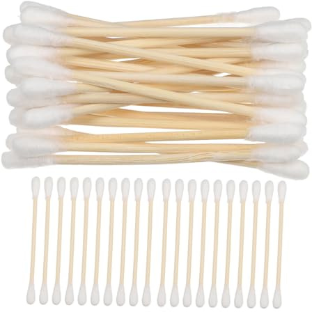 LRXIYODE 100 Stück Baumwoll Wattestäbchen mit Holzstäbchen Multifunktionale für Ohrenpflege Make Up Elektronik und Kompakt Tragbar für Reisen