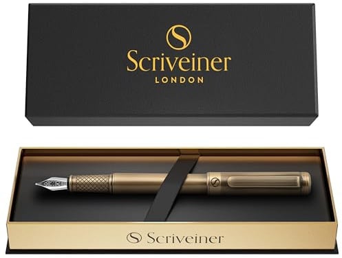 Scriveiner Luxury Fountain Pen - Stunning Bronze Luxury Pen, Schmidt Gilded Nib (Medium), Converter, Best Pen Gift Set for Men & Women, Professional, Executive, Office, Nice Pens