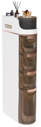 WYmaioyis 4-Fach Nischenschrank Schmal mit Fächern & Rollen, Kunststoff Rollwagen Nischenregal Platzsparend Badschrank für Kleine Bäder 17x40x90cm