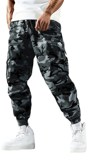 PADOLA Pantalon Camouflage Homme Taille Elastique Pantalons de Travail avec Multipoches Cargo Pantalon Militaire Décontracté Slim Fit Pantalons de Jogging Pantalon Tactique