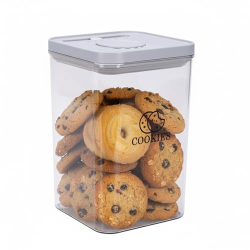 Punorric Biscuit Tin with Sealed Lid, 2.2L Plastic Airtight Biscuit Barrel for Kitchen, Time Recording Cookie Jar with Wide Mouth, Stackable Sweet Jar for Candy Buffet, Food Storage Container BPA-Free