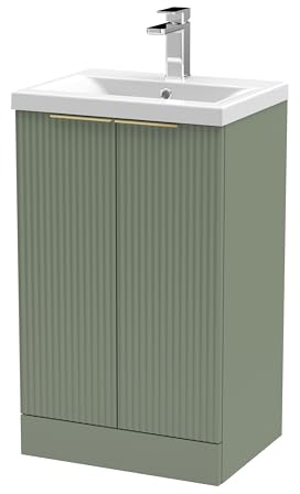 Balterley Vanity Unit with Basin Floor Standing, Soft Close 2 Door with Mid Edge Sink, Bathroom Vanity Units with Basin, Fluted Front Sink Cabinet - 510 x 390 x 850mm (Green)