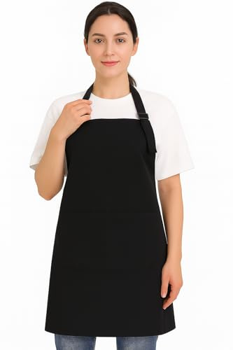 4sold Kochschürze Schwarz – 100% Baumwolle 240 g/m², Dick & Robust, Natürlich Feuerresistent – Verstellbare Küchenschürze mit 2 Taschen für Herren & Damen, Kochen, BBQ, Gastronomie