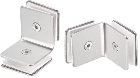 Unifizz Stainless Steel 90 Degree Glass Clamp, 2pcs for 8-12mm Thickness Double Side Square Frameless Glass Corner Clamp Bracket Clip for Shower Door, Bright Silver