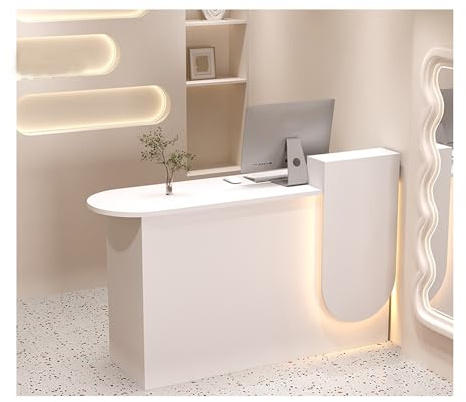 Moderne Empfangstheke mit Schränken und Ablagen, elegante LED-beleuchtete Empfangstheke für Verkaufsräume, Zuhause, Büro, eleganter Willkommens-Tisch