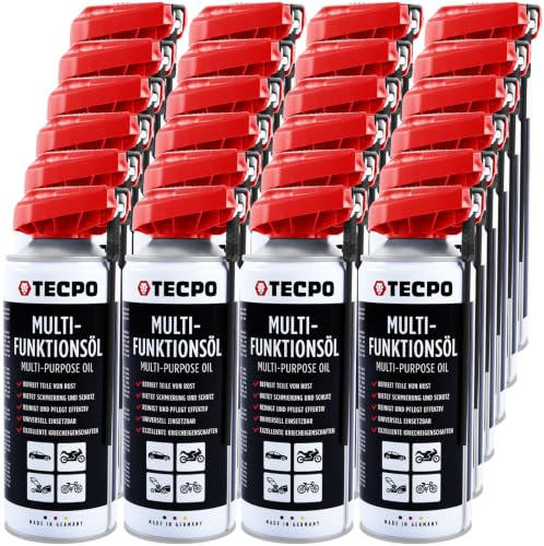 TECPO Multifunktionsöl 24x 400ml Multifunktionsspray Schmiermittel Sprühöl Rostlöser Kriechöl mit klappbarem Sprührohr schmiert, schützt, reinigt, fettet mit Verschleiß- und Korrosionsschutz