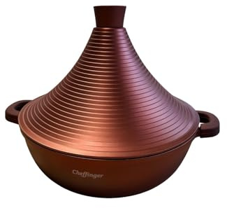 Cheffinger Tajine en Fonte d'Aluminium, Compatible Induction, Noir, 28cm, Revêtement Anti-adhésif en Pierre, Couvercle Conique, Compatible Lave-vaisselle