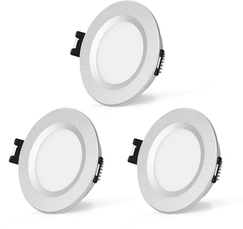 Sanyoung 3W LED Einbaustrahler 12V Dimmbar IP44 Wohnmobil, Silber 3er Set | LED Einbaustrahler 12V mit 3000K Warmweiß 240LM, Aluminium, 58-62mm Lochmaß, 12mm Ultra Flach, für Boot Wohnwagen Schrank