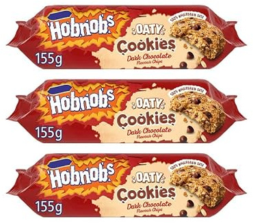 Hobnobs Oaty Cookies with Dark Chocolate Flavour Chips, 100% Wholegrain Oats, 155g,Pack Of 3
