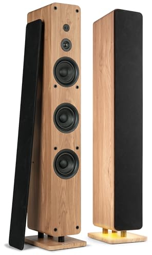 Audizio Arco - Standlautsprecher Aktiv 2er Set, Bluetooth 5.4 & DAB Radio, 320 Watt HiFi Lautsprecher Musikanlage & Heimkino Soundsystem, LED Licht - USB, AUX, Optical, Fernbedienung, Holzoptik Braun
