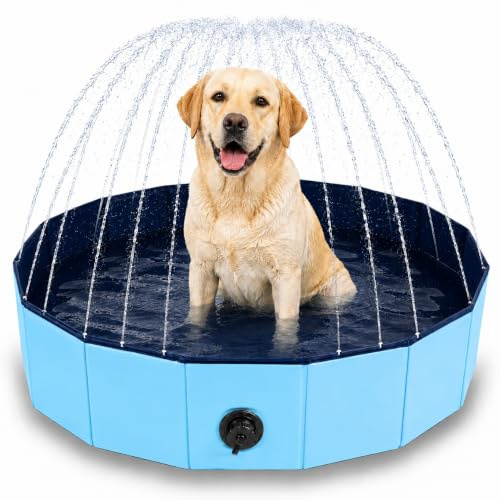 Hundepool mit Sprinkler,120X30cm Hundepool Faltbar,2-in-1 Faltbarer Hundepool,Planschbecken Hund,Katzenpool,Robustes Planschbecken Pool,Swimmingpool Hundebadewanne Faltbarer für Hunde und Katzen