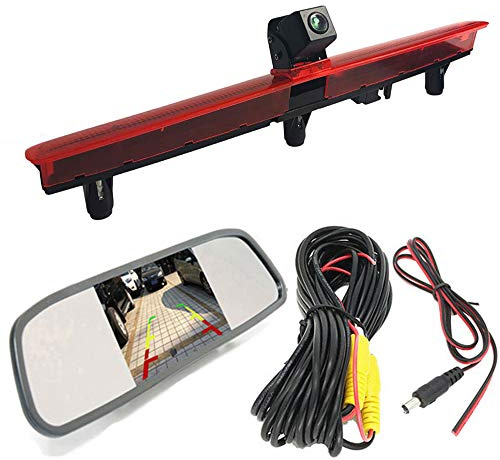 【Reverse Camera + 4.3 Inch HD rearview mirror】Car Third Roof Top Mount Brake Lamp Rear View Backup Camera with Car Monitor for VW Transporter T5 Bus Multivan Caravelle Business Car 2003-2015 Bj