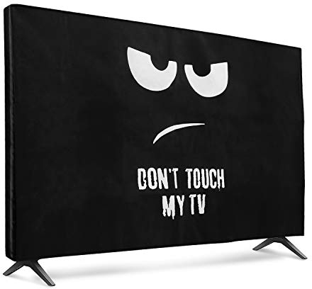 kwmobile 43 TV Hülle - Indoor Fernseher Bildschirmschutz Abdeckung - TV Bildschirm Staubschutzhülle - Don't Touch My TV Weiß Schwarz