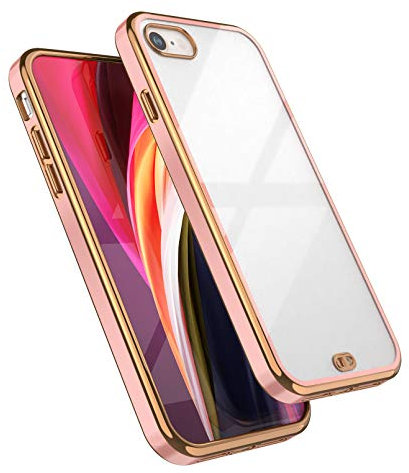 QLTYPRI Case for iPhone 7 Plus iPhone 8 Plus, Ultra Slim Crystal Clear Bumper Case Anti-Yellowing Shockproof Flexible Plating Frame Protective Cover for iPhone 7 Plus iPhone 8 Plus - Pink