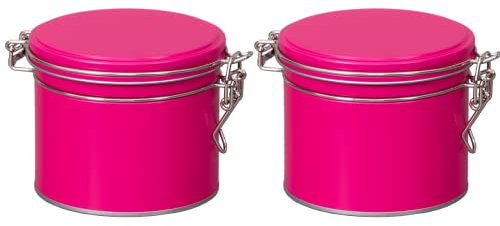 tea4chill 2 Stk Teedosen für losen Tee 150g, Gewürzdosen Aroma, Metall, rund mit Bügelverschluss, fuchsia pink, 105 x 90mm (ØxH)