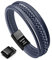 murtoo Herren Armband Edelstahl Echtleder Armband Naturstein Geflochten Mit Magnet Verschluss (22.5cm, dunkelblau)