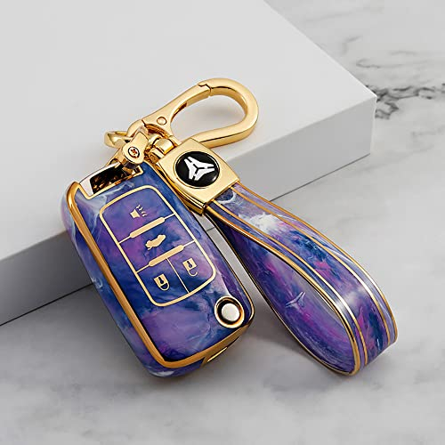 ontto Autoschlüssel Hülle Cover Passt für Chevrolet Cruze Aveo Malibu Captiva Opel Astra J Corsa Insignia Fernbedienung Schlüsselanhänger TPU Schutzhülle Schlüsseletui Schlüsselbox 4 Taste-Violett