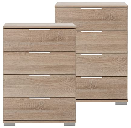 Lomadox Schlafzimmer Nachttisch für Boxspringbett 2er Set in Eiche sägerau Nb., B/H/T ca. 52/74/38 cm