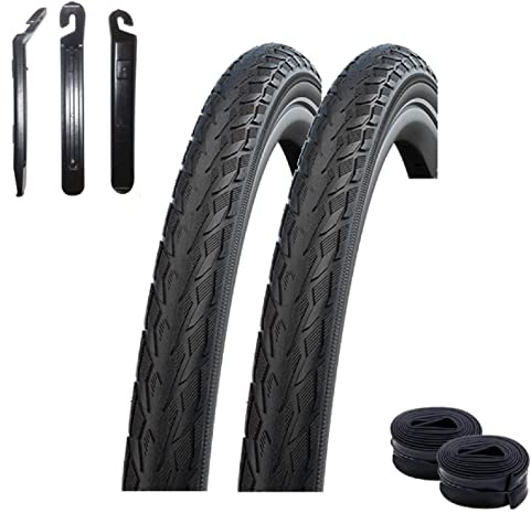 2 x Schwalbe Delta Cruiser Plus PunctureGuard E-25 Fahrradreifen mit Reflex Schwarz 40-622 (28 x 1.50) + 2 x DV17 inkl. Reifenheber