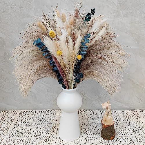 Pampasgras Trockenblumen Deko,115Stück Natürliche Flauschige Pampasgras Getrocknete Set, Getrocknete Blumen für Boho Deko Wohnzimmer Tischdeko Flur Schlafzimmer Hochzeit Trockenblumenstrauß (Style 2)