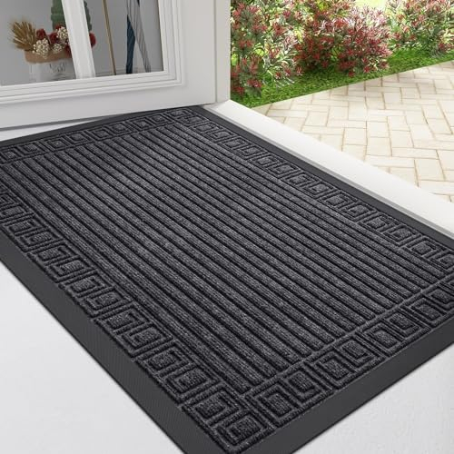 Homaxy Fußmatte Aussen & Innen, rutschfest Fussmatte, Outdoor Wetterfest Schmutzfangmatte, Langlebige Waschbar Sauberlaufmatte für außen Balkon Haustür Eingang (Greek Keys, 40x60cm, Grau)