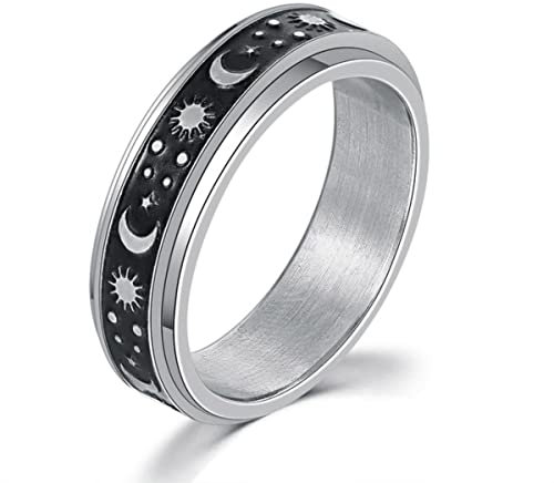 YAHOYA Angstringe für Frauen Fidgets Ringe Spinner Drehen frei Anti-Stress-Zubehör Schmuck Muster Edelstahl Ring Schmuck