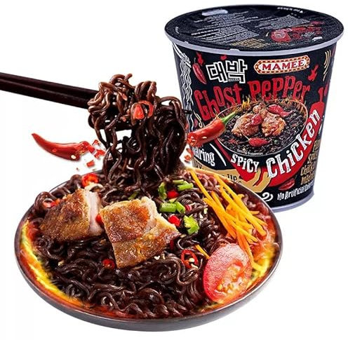 Hot & Spicy Ghost Pepper Noodles, Spicy Hot Ramen, Instant Noodles, Quick noodles, Dry mixed noodles, Super spicy Packaging black noodle (1 pack)