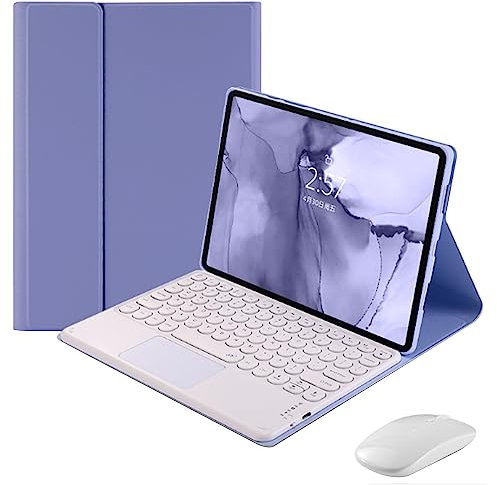 QYiiD Custodia per tastiera touchpad per Huawei MatePad 11 2021 da 11 pollici, custodia a libro con tastiera rotonda carina tastiera e mouse touchpad staccabili wireless, viola