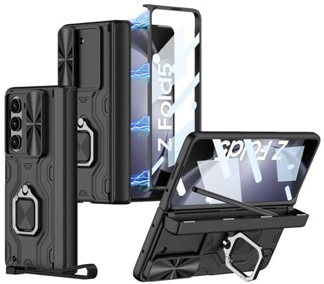 Hülle für Fold5 Handyhülle Glasfolie + Pen + Hinge + Sliding Lens Cap + Lanyard Wrist Strap,Bracket Bumper Case für Samsung Galaxy Z Fold5(2)