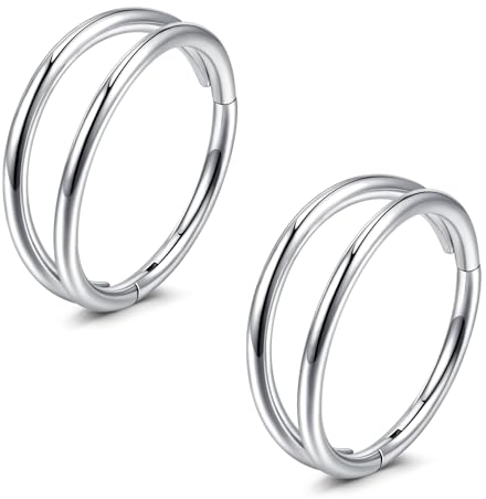 JFORYOU 2Stk Helix Piercings Nasenpiercing Ring Chirurgenstahl Double Hoop 16G/18G Hinged Clicker Septum Knorpel Conch Daith Tragus Rook Piercing Schmuck Gold Silber für Männer und Frauen