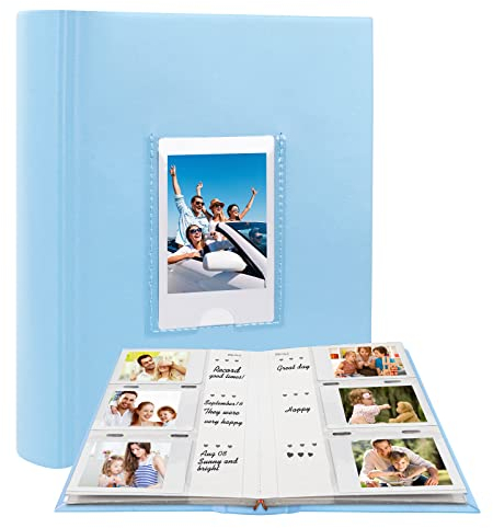 Photo Album for Fujifilm Instax Mini Camera, 180 Pockets Photo Album with Writing Space for Polaroid, Leather Cover, 2x3 for Instax Mini 12 11 9 40 8 7 Evo LiPlay Instant Camera (Blue)