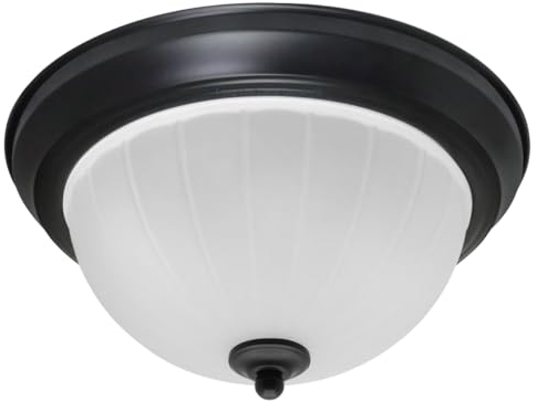 Long Life Lamp Company Flush Mounted Black Ceiling Light Frosted Glass Dome Shade Metal Surround IP44 Bathroom, Home (Black H3110)