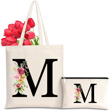 Baumwolltasche personalisiert mit Namen, Frauen Initialen Leinwand Geschenk Tragetasche und Kosmetiktasche für Damen Freundin Mama Schwestern Ehefrau Geburtstag, Valentinstag, Muttertag Tasche(M)