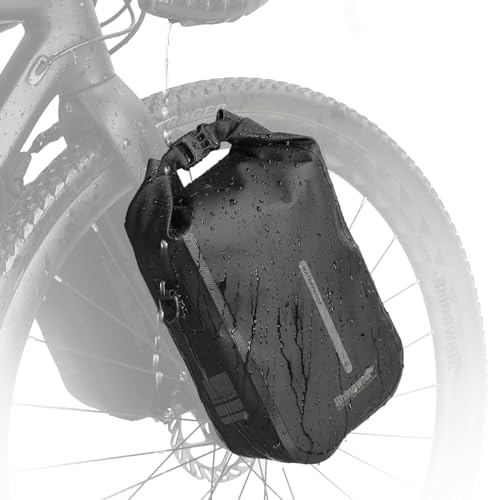 BAIGIO wasserdichte Gabeltasche Fahrrad, Fahrradtasche für Gepäckträger und E-Scooter, Gepäckträgertasche vorne Seitentasche hinten Umhängetasche Professionell Fahrradzubehör, 4L Schwarz
