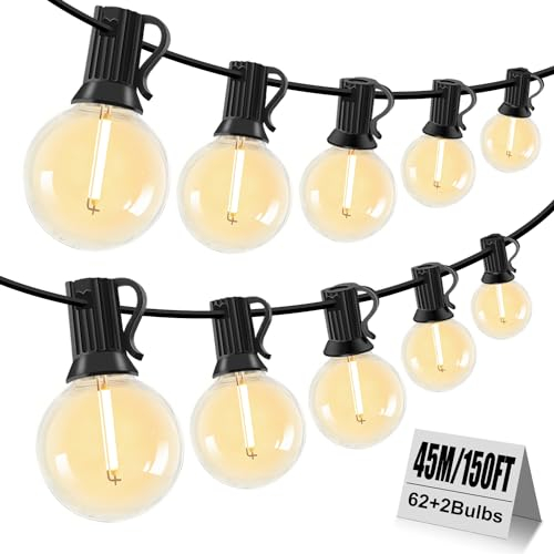LED Lichterkette Außen Strom - G40 45M 58+2 Glühbirnen Wetterfest Balkon Lichterketten Aussen IP44 Wasserdicht Outdoor Lichterkette Strombetrieben für Innen Außen Garten Terrasse (45M 58+2)