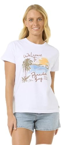 Rip Curl Damen-T-Shirt, Normale Passform, kurzärmelig, Optical White Paradise Bay, Klein