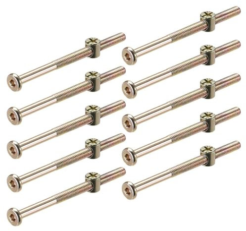 TOP-VIGOR 12Pcs Furniture Bolt Nut Set, M6x80mm Barrel Bolts and Nuts, Hex Socket Head Cap Screws Bolts Nuts, Furniture Cot Bed Bolts Crib Screws for Crib Bunk Bed Furniture Cot