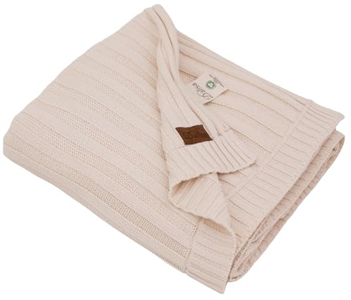 Dalisa Bio-Baumwolldecke GOTS Zertifiziert – 100% Bio-Baumwolle, 203x228 cm, Naturbeige, Weich & Atmungsaktiv, Strickdecke für Sofa, Bett & Zuhause – Geschenkverpackt – Hautfreundlich & Pflegeleicht
