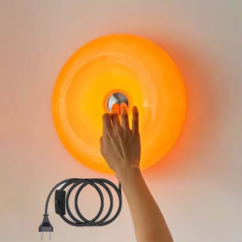 LOGT 12W Led Wandlampe Innen Orange Donut Lamp Wand Leuchte mit Kabel und Stecker Wandleuchte Runde Dimmbar Wandbeleuchtung Touch Control Nachtlicht Glas Deko Nachttischlampe mit Schalter Ring Lampe