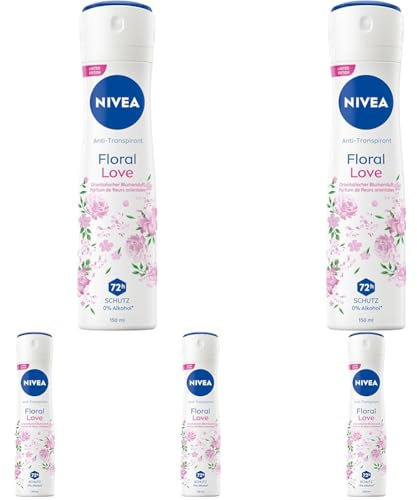 NIVEA Deo Spray Floral Love Limited Edition, Deodorant mit 72h Anti-Transpirant-Schutz, Antitranspirant mit einer Duftkomposition aus orientalischen Blüten (150 ml) (Packung mit 5)