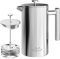 MERMOO YILAN French Press - Cafetera de acero inoxidable con aislamiento resistente para el hogar, viajes, camping, al aire libre (plateado)