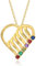 ALBERTBAND Personalisierte Kette Damen mit 2/3/4/5/6 Namen Geburtssteine Mutter Tochter Herz Halskette Geschenke für Frauen Mama Muttertag Weihnachten (Gold-6 steine)